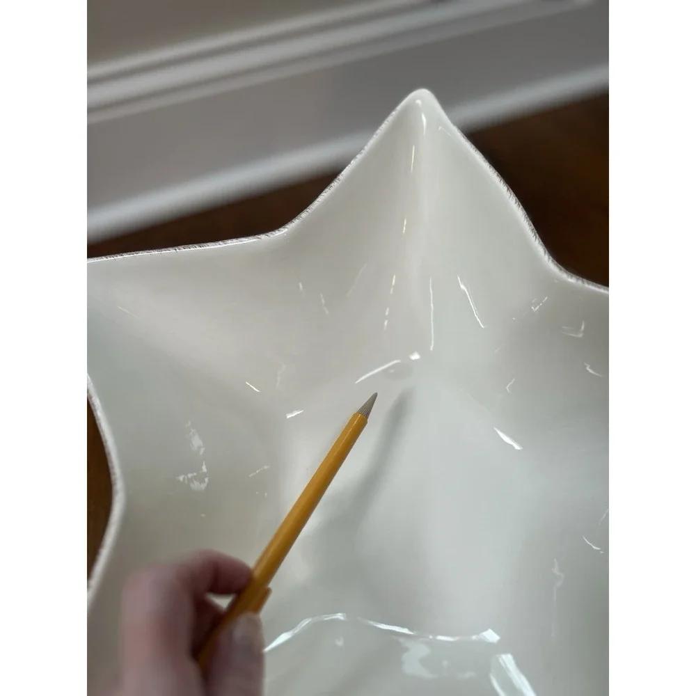 Pottery Barn Star Serving Bowl Dish White Rustic Trim Ceramic Stackable Set 2